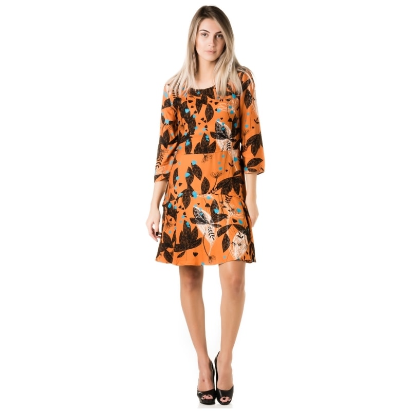 LUCIDEZ - VESTIDO ESTAMPA HANDMADE BABADO BARRA - TELHA