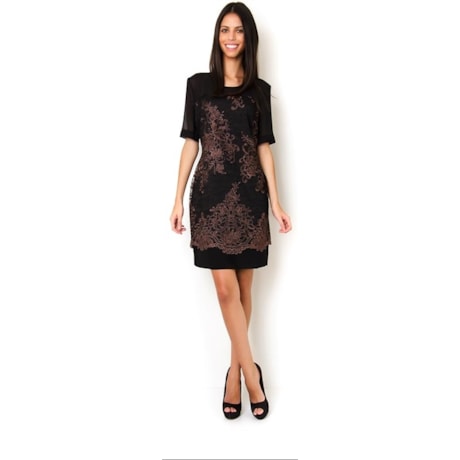 LUCIDEZ - VESTIDO LGTE RENDA M/C - PRETO