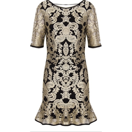 LUCIDEZ - VESTIDO LGTE RENDA SAIA SINO M/C - DOURADO