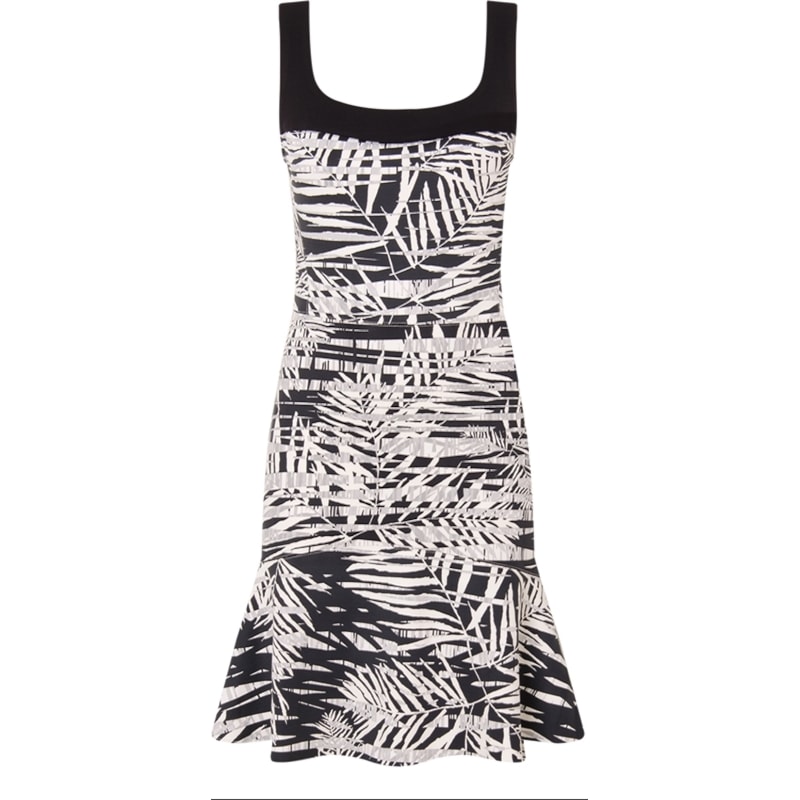 LUCIDEZ - VESTIDO MALHA ESTAMPA FOLHAGEM - P&B