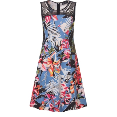 LUCIDEZ - VESTIDO PRENE FLORAL DET. RENDA DECOTE BETINA - AZUL LUCIDEZ - VESTIDO PRENE FLORAL DET. RENDA DECOTE BETINA - AZUL