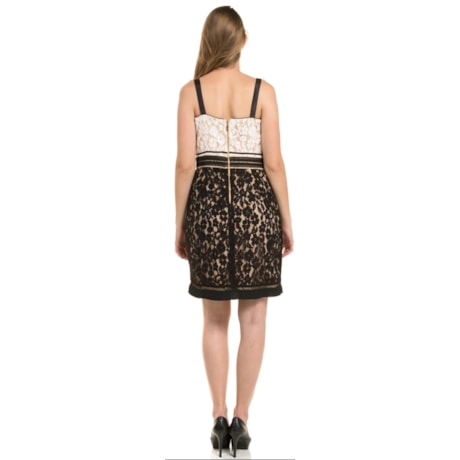 LUCIDEZ - VESTIDO RENDA FLORAL BICOLOR ALÇAS FINAS - NUDE LUCIDEZ - VESTIDO RENDA FLORAL BICOLOR ALÇAS FINAS - NUDE