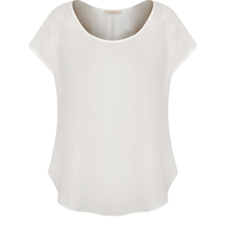 LZ KLUB - BLUSA CREPE BORDADO FLOR OMBRO - OFF WHITE