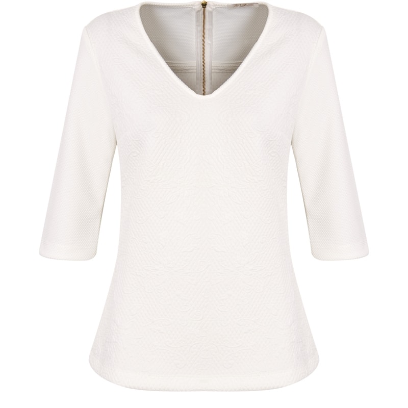 LZ KLUB - BLUSA MALHA JACQUARD DEC. V M3/4 - OFF WHITE