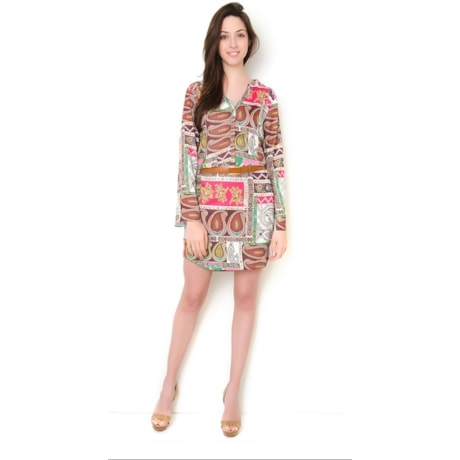 LZ KLUB - CHEMISE EM CHIFFON M/L ESTAMPA PATCHWORK - VERDE