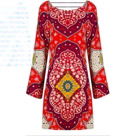 LZ KLUB - VESTIDO VISCOSE TIRAS COSTA ESTAMPA LENÇO MATRIOSKA - VERMELHO