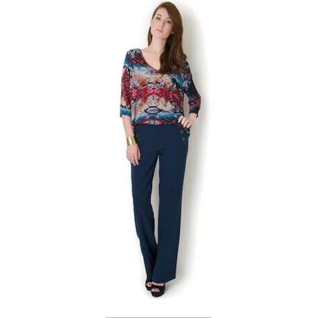 LZKLUB - BLUSA FRENTE TRICOT ESTAMPA ETNICA - MARINHO