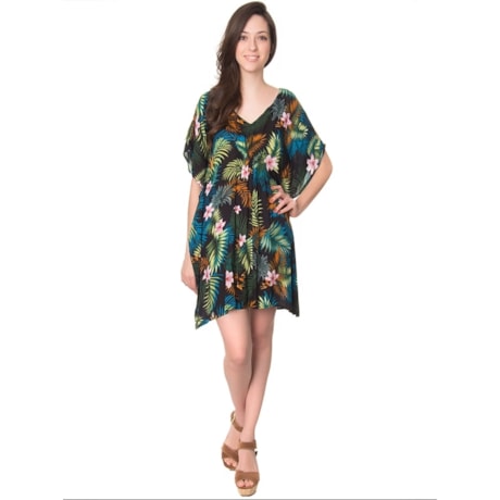 LZKLUB - VESTIDO KAFTAN VOIL FLORAL - PRETO