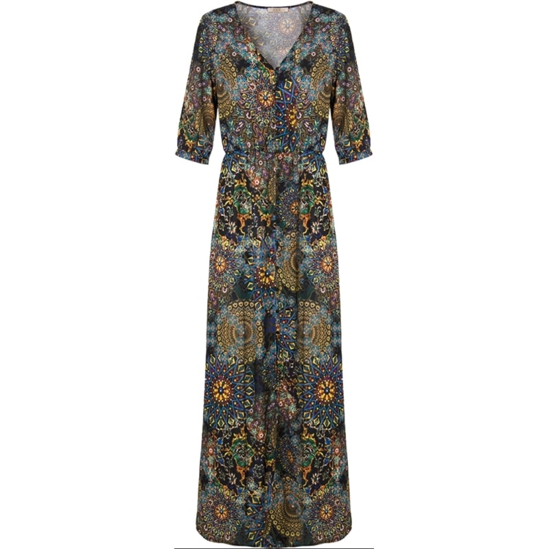 LZKLUB - VESTIDO LONGO EM CREPE ESTAMPADO - VERDE