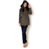 MALISE - CASACO 7/8 NYLON DET. EM COURO CAPUZ C/PELE - MARROM