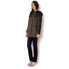 MALISE - CASACO 7/8 NYLON DET. EM COURO CAPUZ C/PELE - MARROM