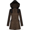 MALISE - CASACO 7/8 NYLON DET. EM COURO CAPUZ C/PELE - MARROM