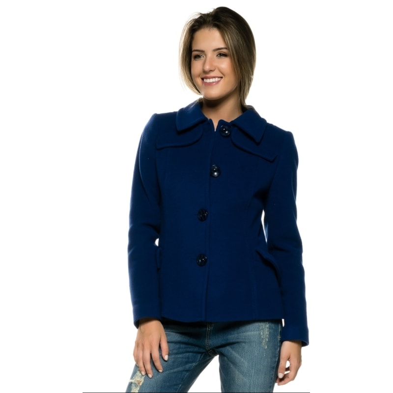 MALISE - CASACO CURTO COM LAPELA E PESPONTO - AZUL JEANS