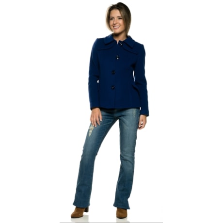 MALISE - CASACO CURTO COM LAPELA E PESPONTO - AZUL JEANS