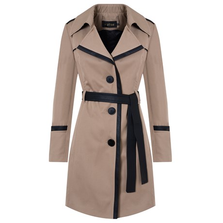 MALISE - CASACO TRENCHCOAT COTTON COM COURO CAMELO