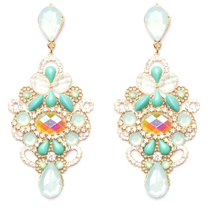 MARCIELLI RODRIGUES - BRINCO DOURADO STRASS E PEDRARIAS - VERDE ÁGUA