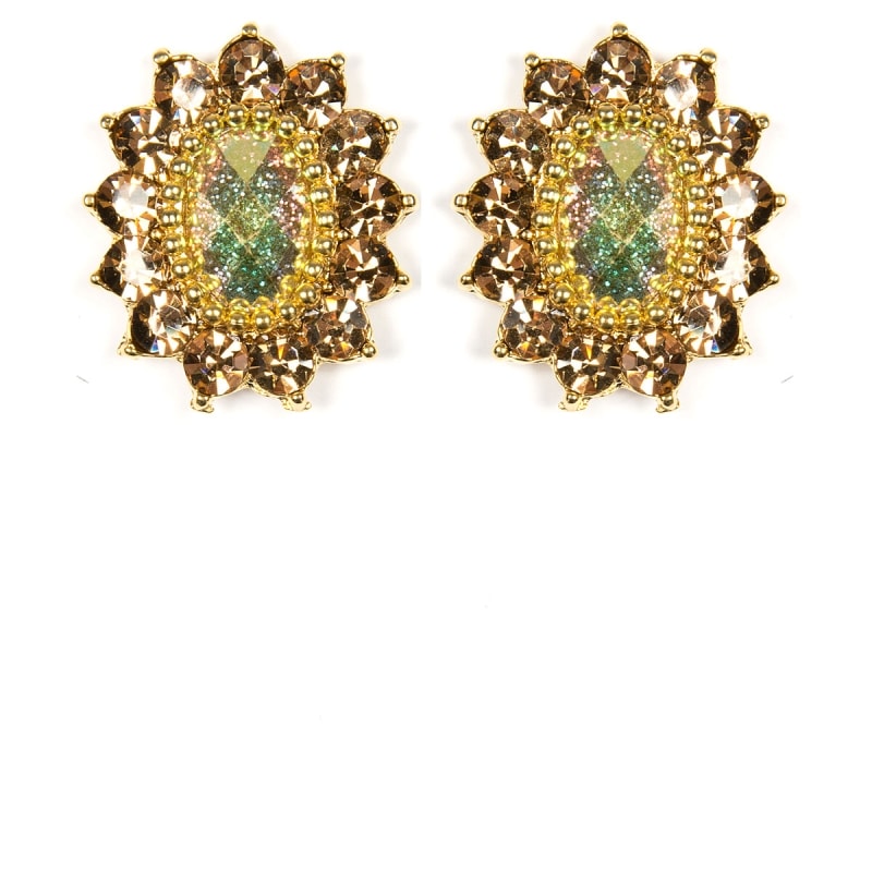 MARCIELLI RODRIGUES - BRINCO FLOR CRISTAL STRASS - DOURADO