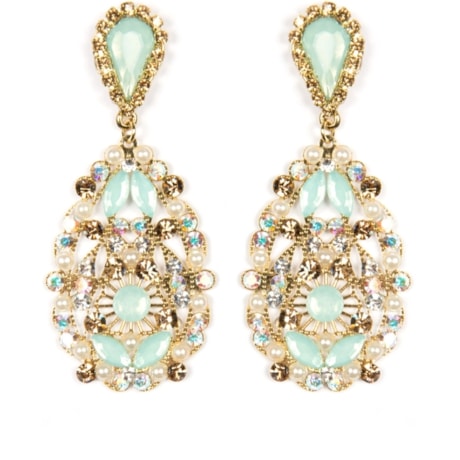 MARCIELLI RODRIGUES - BRINCO GOTA CRISTAIS STRASS - VERDE ÁGUA