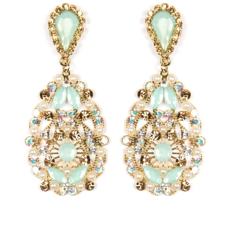 MARCIELLI RODRIGUES - BRINCO GOTA CRISTAIS STRASS - VERDE ÁGUA
