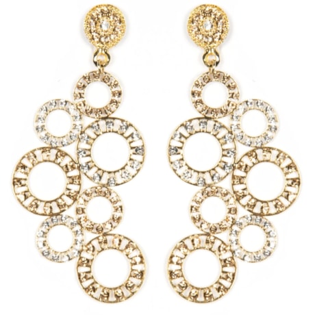 MARCIELLI RODRIGUES - BRINCO LONGO CÍRCULOS STRASS - DOURADO