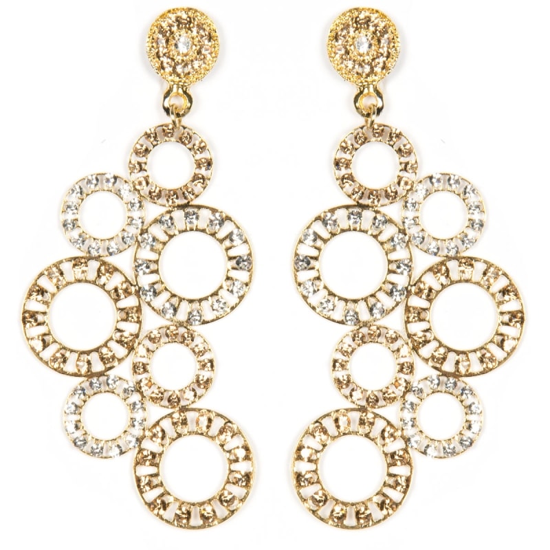 MARCIELLI RODRIGUES - BRINCO LONGO CÍRCULOS STRASS - DOURADO