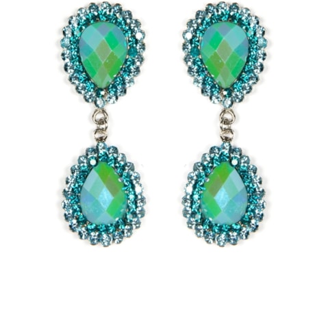MARCIELLI RODRIGUES - BRINCO LONGO CRISTAIS STRASS - TURQUESA