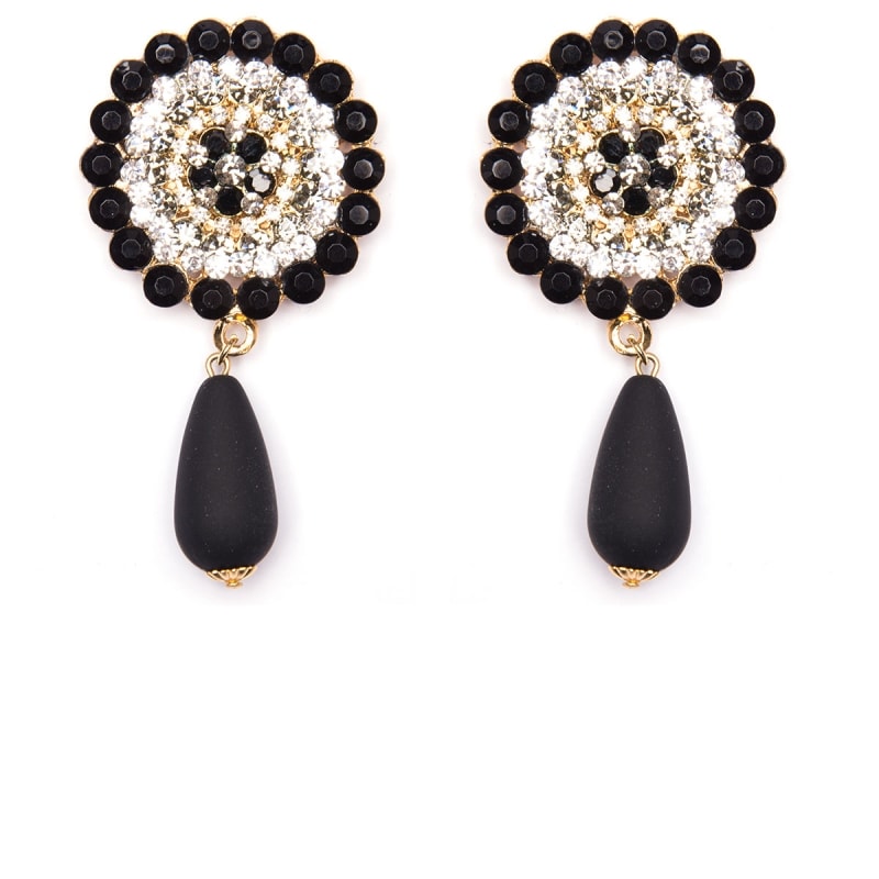 MARCIELLI RODRIGUES - BRINCO REDONDO COM STRASS - PRETO
