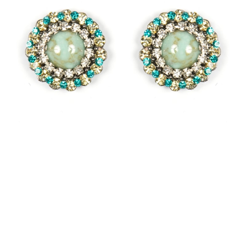 MARCIELLI RODRIGUES - BRINCO REDONDO PEDRA MICRO STRASS - TURQUESA