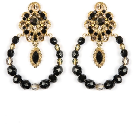 MARCIELLI RODRIGUES - BRINCO REDONDO PEDRAS E STRASS - PRETO