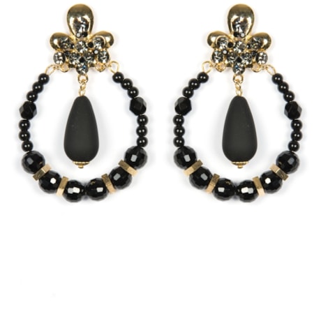 MARCIELLI RODRIGUES - BRINCO REDONDO STRASS PINGENTE GOTA - PRETO