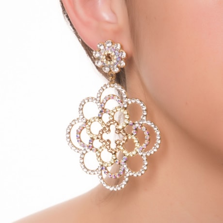 MARCIELLI RODRIGUES - BRINCO RENDA COLOR STRASS - DOURADO