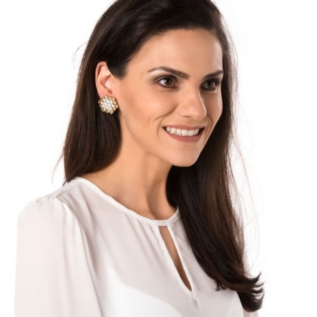 MARCIELLI RODRIGUES - BRINCO STRASS BICOLOR - DOURADO