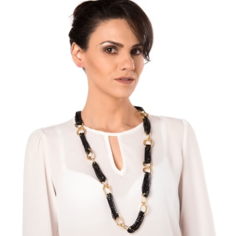 MARCIELLI RODRIGUES - COLAR CORRENTE GROSSA TRABALHADA BICOLOR - PRETO