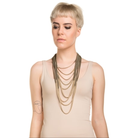 MARCIELLI RODRIGUES - COLAR CORRENTES BICOLOR SIMPLES - MARROM