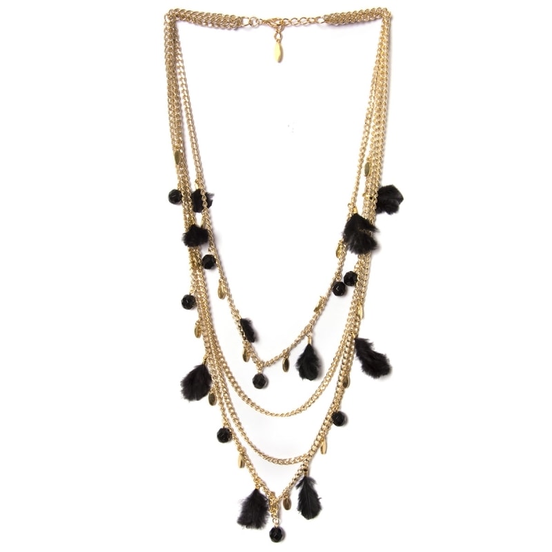 MARCIELLI RODRIGUES - COLAR CORRENTES COM PINGENTESPENAS E PEDRAS - PRETO C/ DOURADO