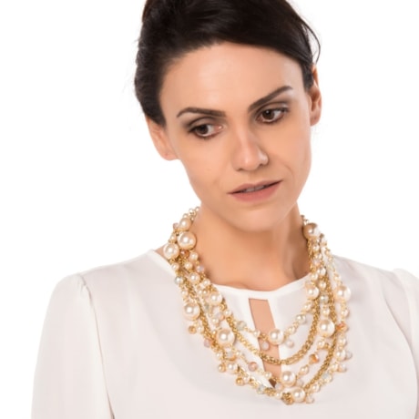 MARCIELLI RODRIGUES - COLAR CORRENTES MIX PÉROLAS E CRISTAIS - DOURADO