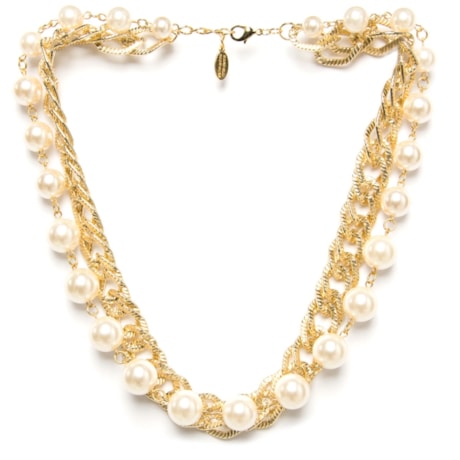 MARCIELLI RODRIGUES - COLAR DUAS CORRENTES COM PÉROLAS - DOURADO