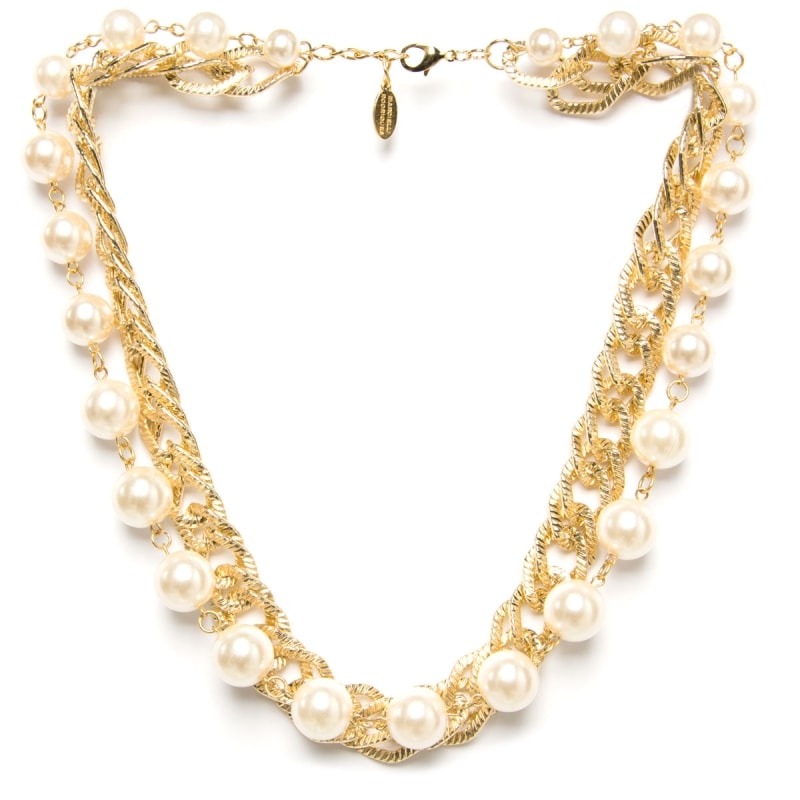 MARCIELLI RODRIGUES - COLAR DUAS CORRENTES COM PÉROLAS - DOURADO