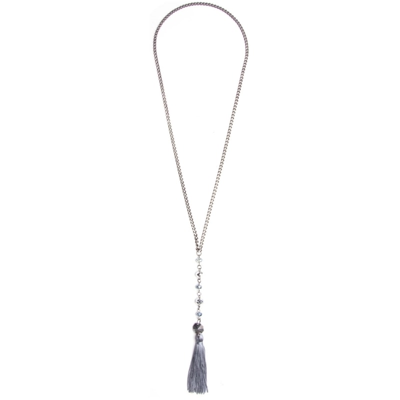 MARCIELLI RODRIGUES - COLAR LONGO PINGENTE TASSEL - CINZA