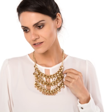 MARCIELLI RODRIGUES - COLAR MÉDIO ELOS CRISTAIS - DOURADO
