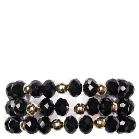 MARCIELLI RODRIGUES - PULSEIRA BICOLOR PEDRA FACETADA 3/FILEIRAS - PRETO