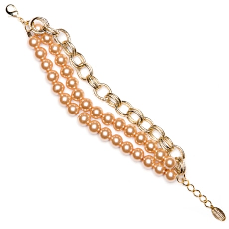 MARCIELLI RODRIGUES - PULSEIRA DUAS CORRENTES CRISTAIS E PÉROLAS - DOURADO