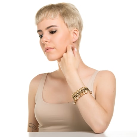 MARCIELLI RODRIGUES - PULSEIRA ELOS DUAS CORRENTES COM PEDRAS - OURO VELHO