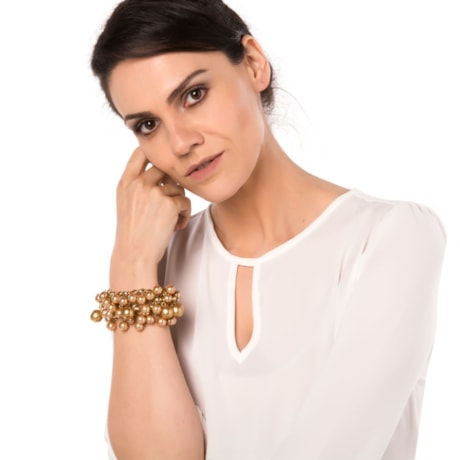 MARCIELLI RODRIGUES - PULSEIRA ELOS MIX PÉROLAS - DOURADO