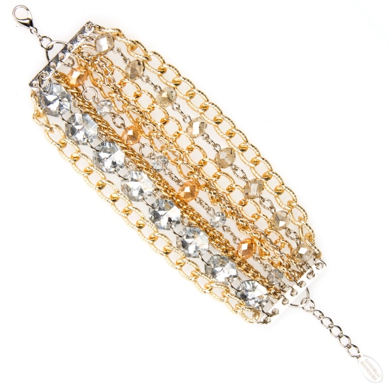 MARCIELLI RODRIGUES - PULSEIRA MIX DE CORRENTES COM CRISTAIS - DOURADO