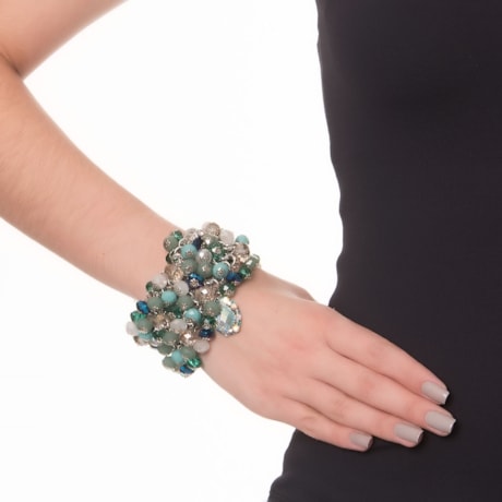 MARCIELLI RODRIGUES - PULSEIRA PEDRAS FACETADAS COM ILHÓS METAL COM PINGENTE - VERDE