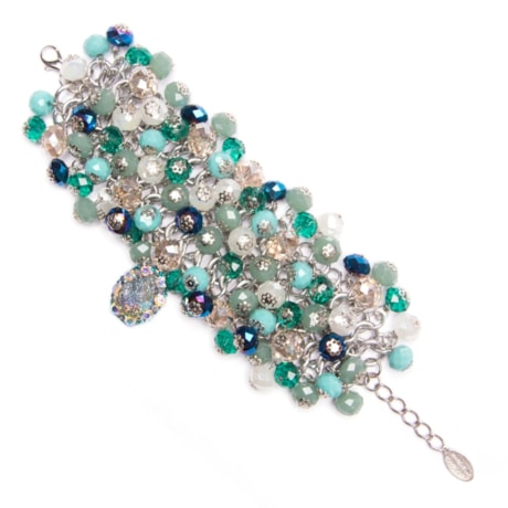 MARCIELLI RODRIGUES - PULSEIRA PEDRAS FACETADAS COM ILHÓS METAL COM PINGENTE - VERDE