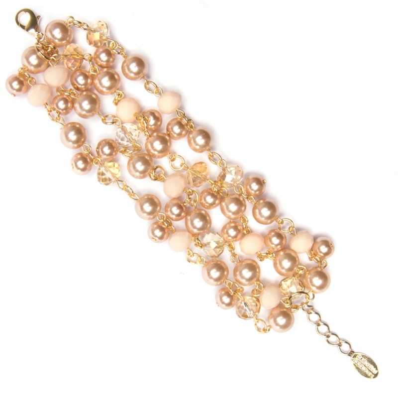 MARCIELLI RODRIGUES - PULSEIRA PÉROLAS E PEDRA FACETADA - NUDE