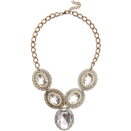 MAXI COLAR CORRENTE COM 5 PLACAS EM METAL C/ CRISTAL E DETALHES EM STRASS - OURO VELHO