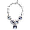 MAXI COLAR CORRENTE COM 5 PLACAS EM METAL C/ CRISTAL E DETALHES EM STRASS - PRATA VELHA